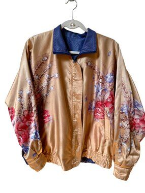 Vintage Satin Reversible Floral Jacket Pink/Purple Size L/XL 90s/Y2K